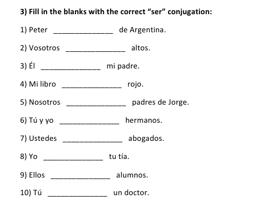 SER Conjugation Worksheets | Present Tense | El verbo SER