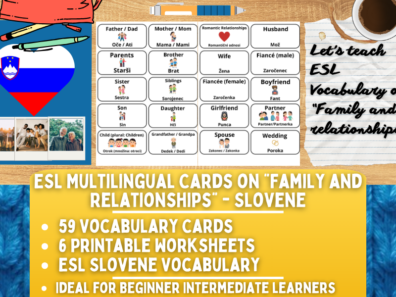 ESL Multilingual Vocabulary Flashcards - Family and Relationships - Slovene