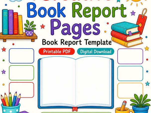 Creative Book Report Pages | Book Report Template | Printable PDF | Digital Download