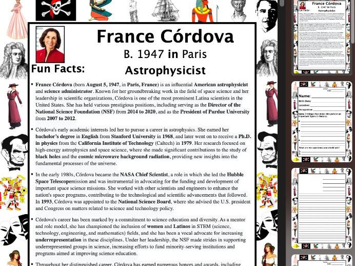 France Córdova PACKET & ACTIVITIES, Important Historical Figures Series