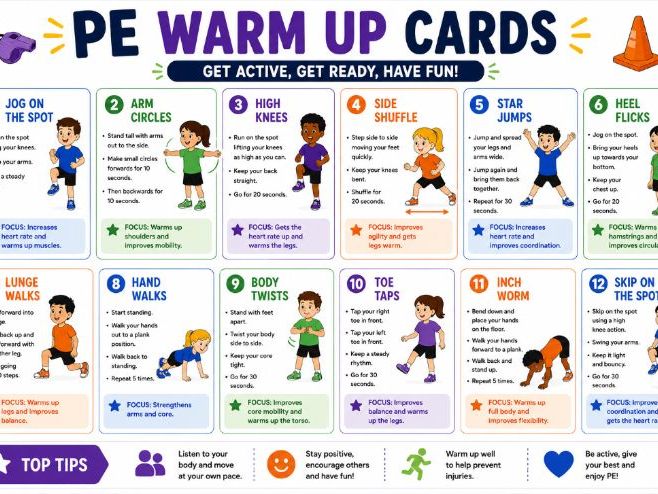 PE Warm Up Cards – 12 Active Warm Up Activities for KS1 & KS2