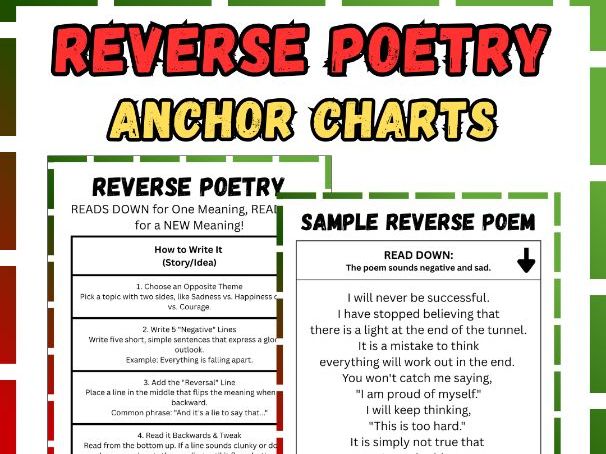 Reverse Poetry Anchor Charts Posters ELA Reverse Poem Analysis Palindrome Poetry