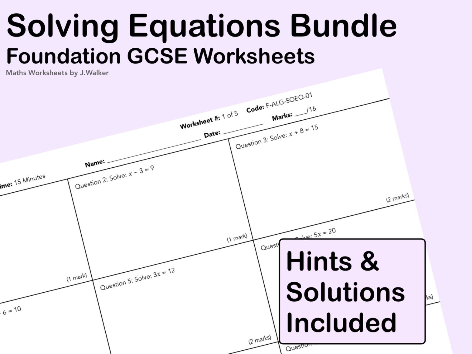 GCSE Maths: Solving Equations Bundle - Foundation Tier