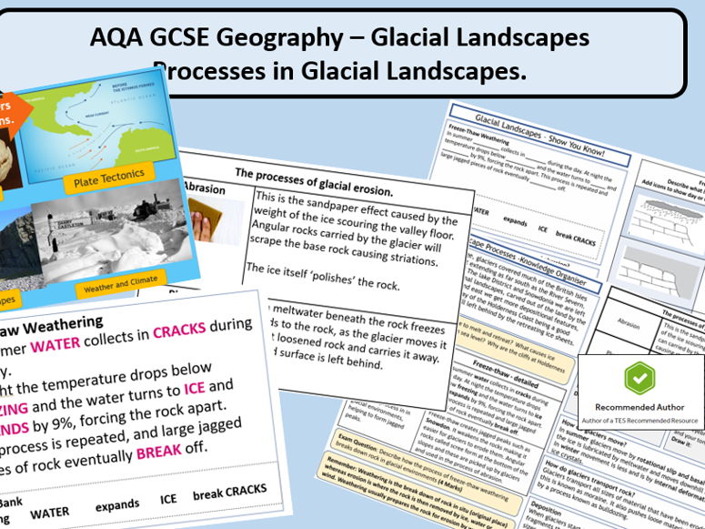 GCSE AQA 9-1: Glacial Landscapes - Processes in Glacial Environments.
