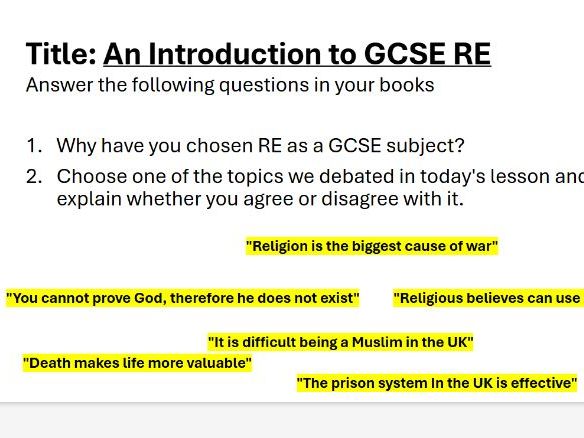 GCSE RE AQA – Introduction to GCSE Religious Studies (First Lesson of Year 10)