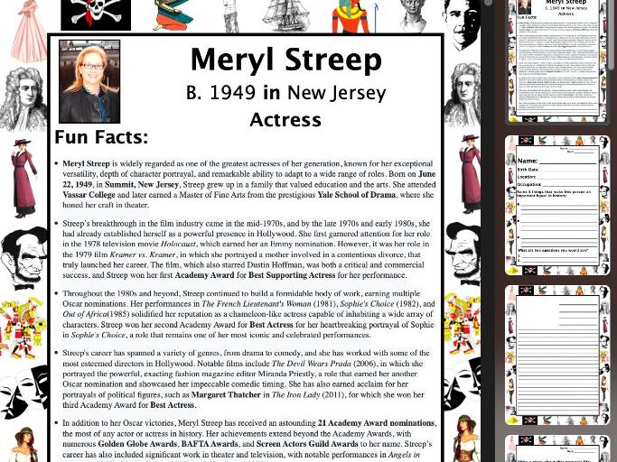 Meryl Streep PACKET & ACTIVITIES, Important Historical Figures Series
