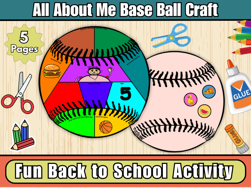 All About Me Base Ball Craft | Get to Know Me Activity-Goal Setting-Cut & Paste Activity