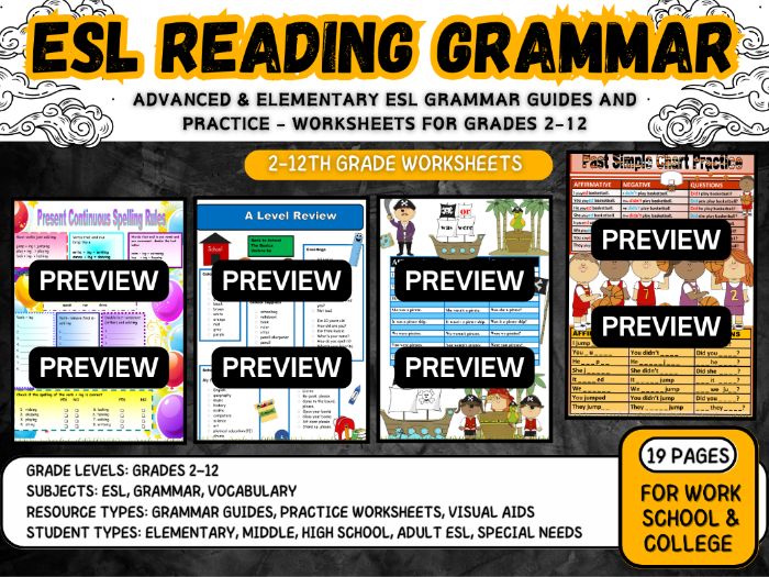 Advanced  Elementary ESL Grammar Guides and Practice  Worksheets