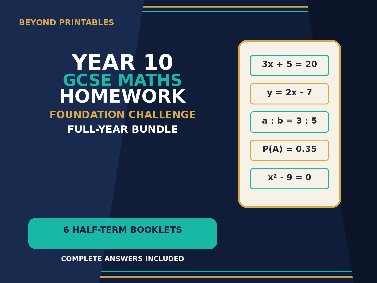 Year 10 Foundation GCSE Maths Homework Full Year | Challenge | Answers