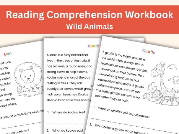 Wild Animals Reading Comprehension Workbook | 42 Engaging Non-Fiction Passages for KS1