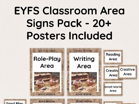 EYFS Classroom Area Signs | Boho Hessian Nursery & Reception Display Pack