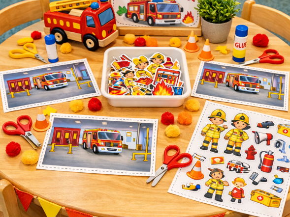 Fire Station Cut and Stick Activity | EYFS Fine Motor Skills | People Who Help Us