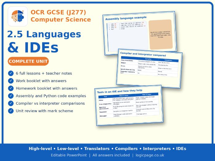 OCR GCSE Computer Science 2.5 Languages and IDEs: Complete Unit (J277)