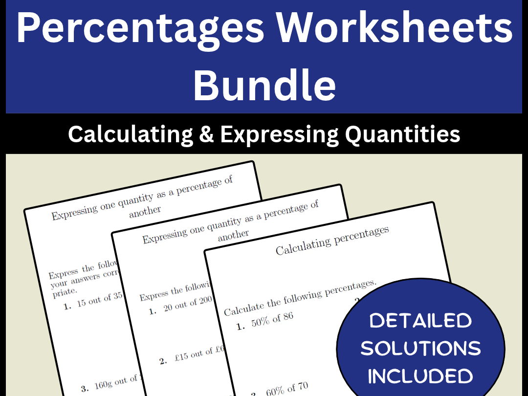 Percentages Worksheets Bundle Calculating & Expressing Quantities