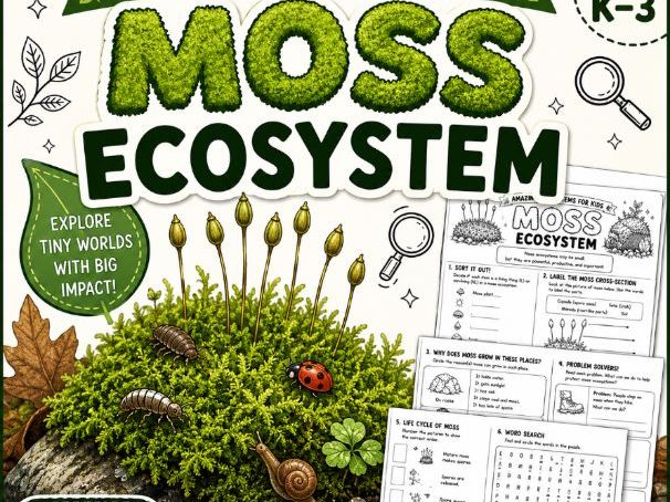 Moss Ecosystem for Kids | 5-Page Printable Science Activity Pack | Grades K–3