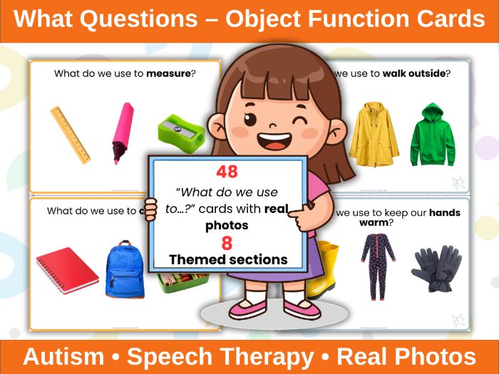 Object Function What Questions Cards – Autism Speech Therapy & Language Worksheets