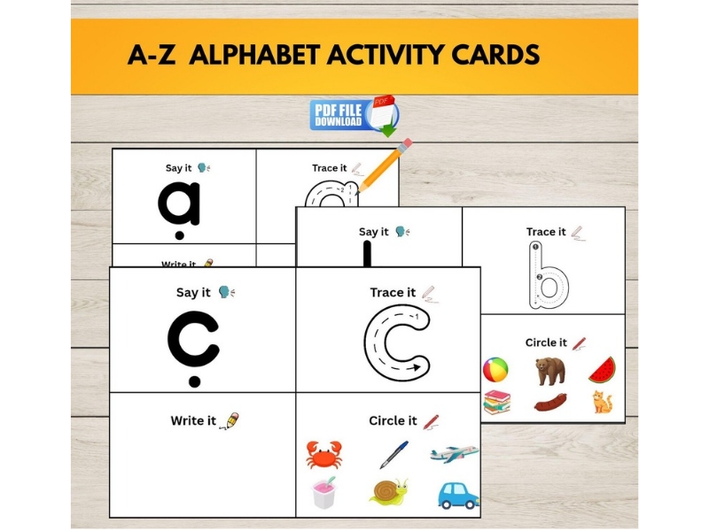 Alphabet Activity Boards, Letter Name & Sound Picture Matching Cards , A-Z Tracing