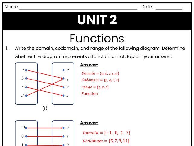 IB Math AI Worksheet 2.2 - Functions