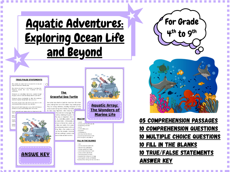 Exploring Ocean Life – Reading  Passages, Worksheets & Activities with  Answer Key (Grades 4–9)