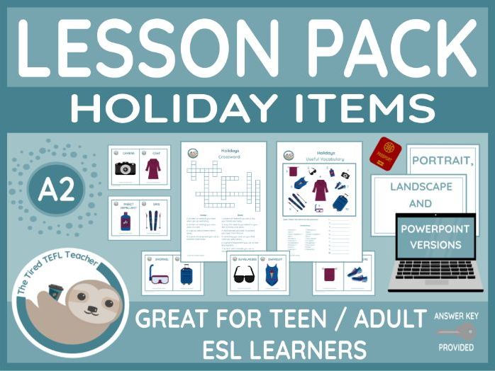 ESL A2 Holiday Items Worksheets and Flashcards