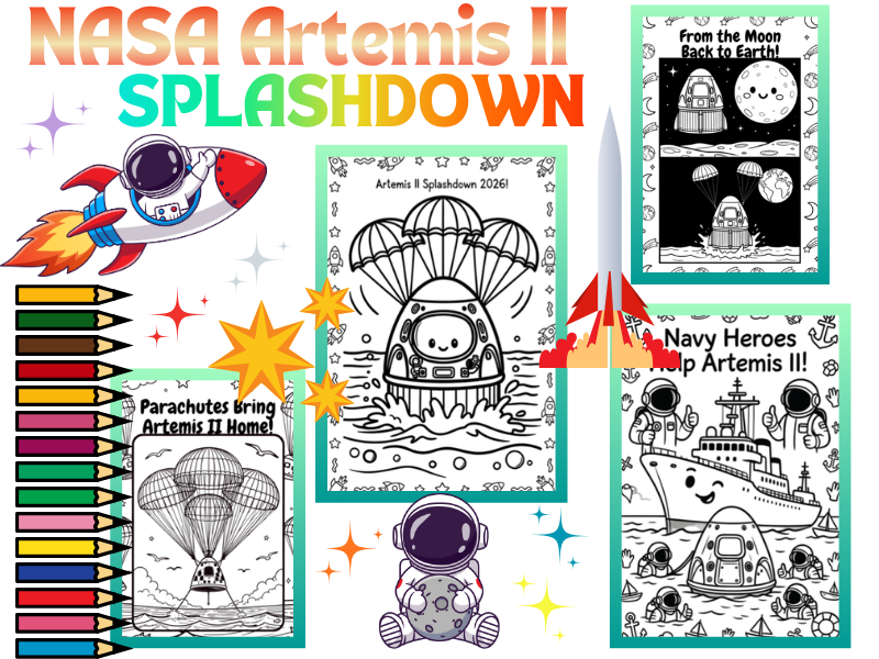 NASA Artemis II Splashdown Coloring Pages for Kids | Space STEM Activity 2026