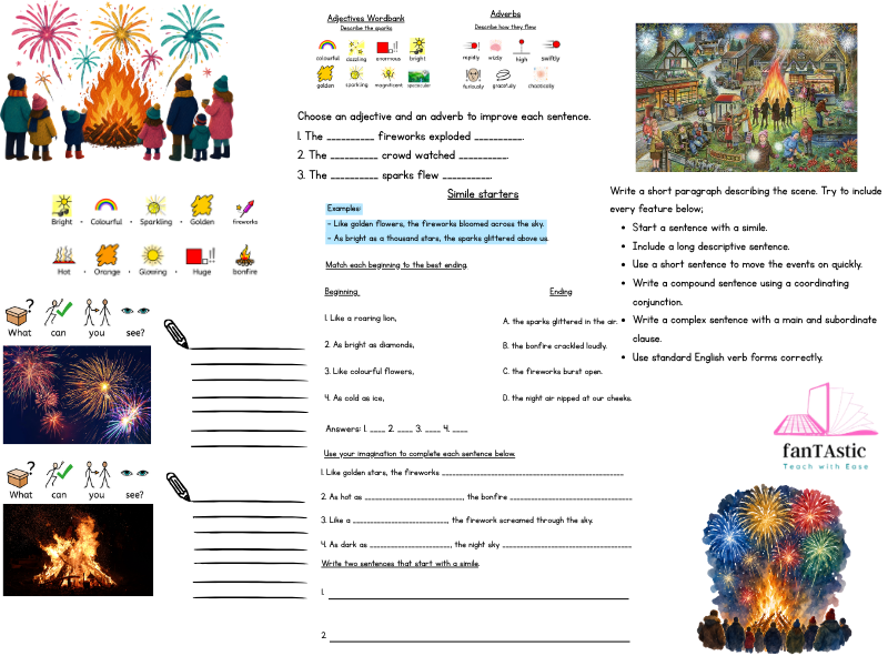 Bonfire Night SPaG Worksheets – | Differentiated SEND Resources
