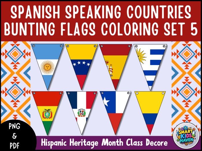 Hispanic Heritage Month Flags Spanish Speaking Countries Bunting Banner Set 5