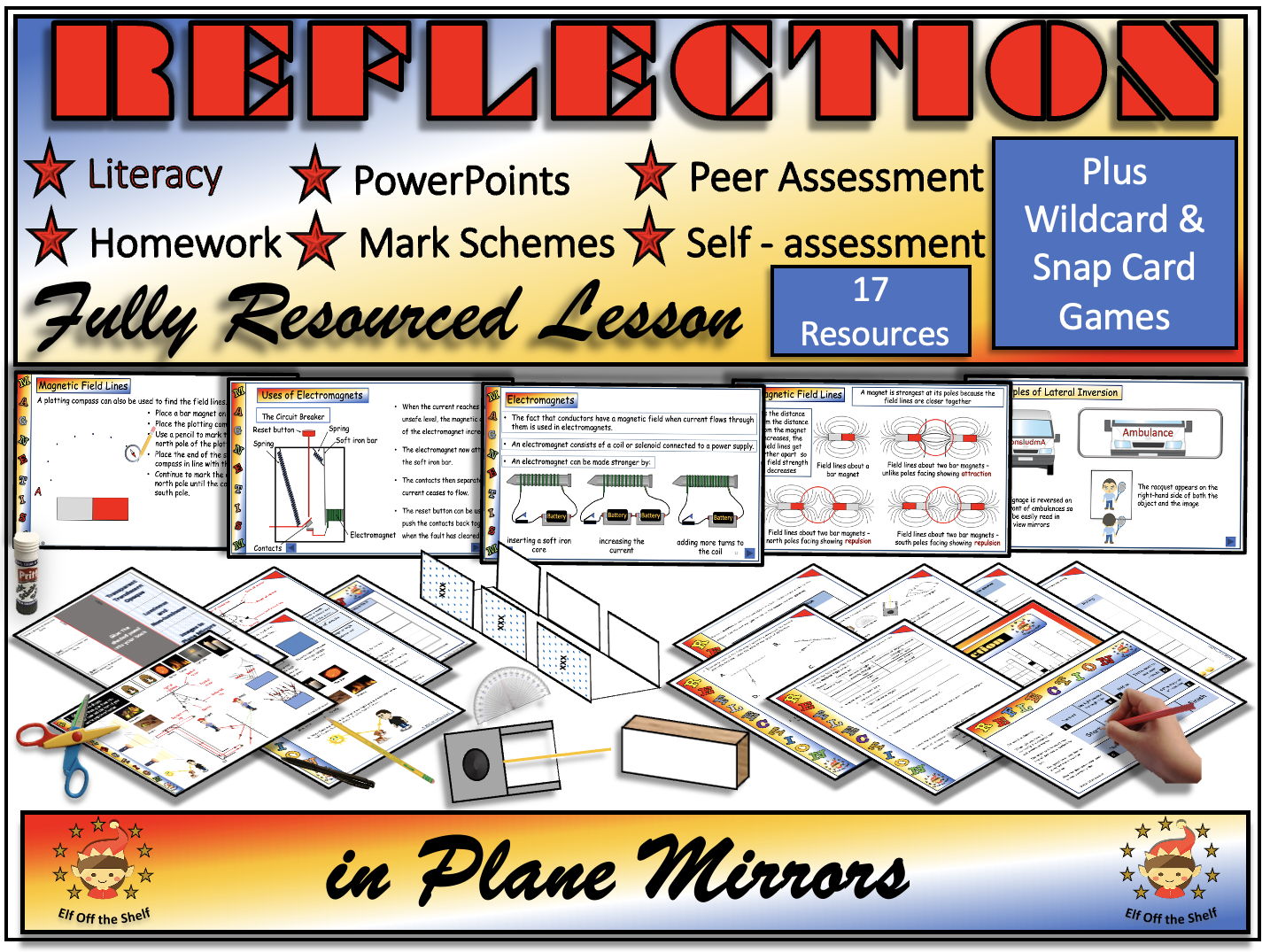 Light - Reflection in Plane Mirrors Fully Resourced Lesson Plus Wildcard & Snap Card Games KS3