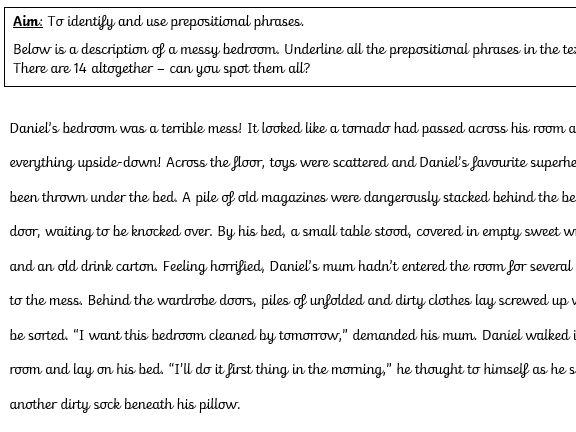 Grammar Tasks - Prepositional Phrases, Homophones & Standard English