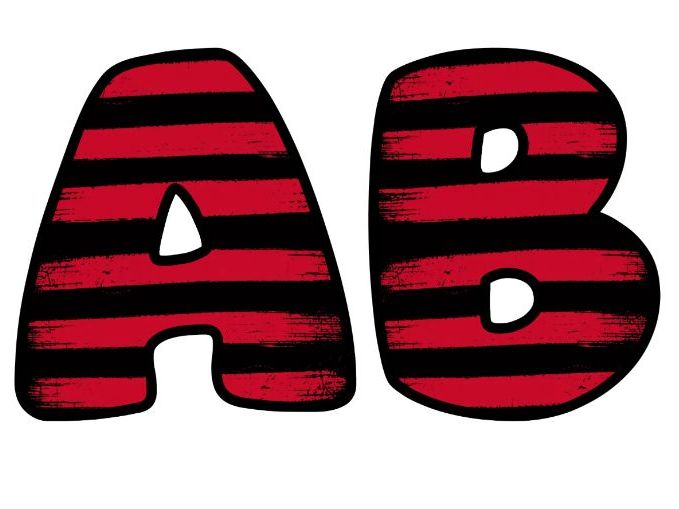 Red Black Stripes Classroom Display Lettering Set | Upper & Lowercase Letters, 0-9 and Signs