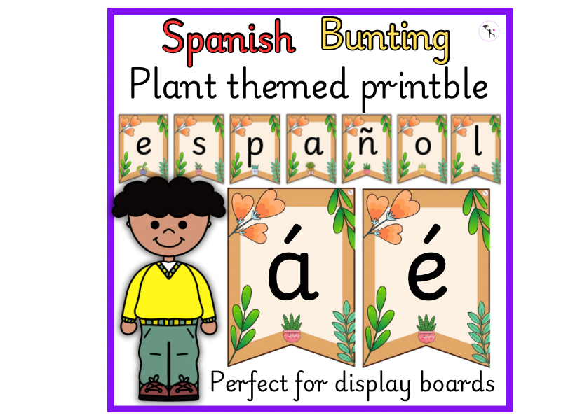 Spanish Plant-Themed Classroom Bunting: Printable Display Board Decor for Elementary Education