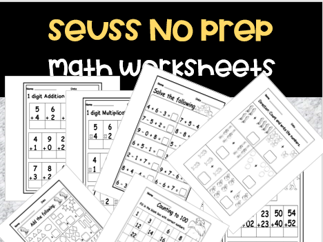 Seuss Math Worksheets No Prep