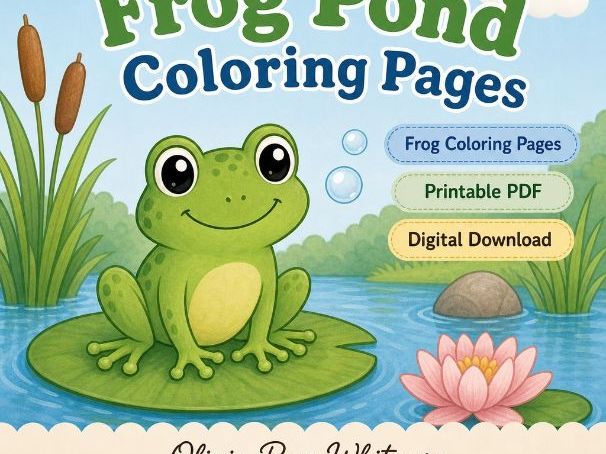 Frog Pond Coloring Pages | Frog Coloring Pages | Printable PDF | Digital Download
