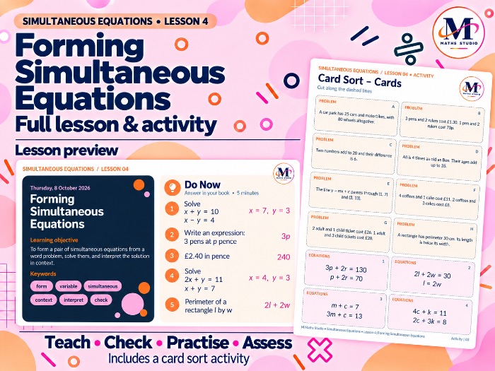 Simultaneous Equations - Word Problems | Lesson & Activity
