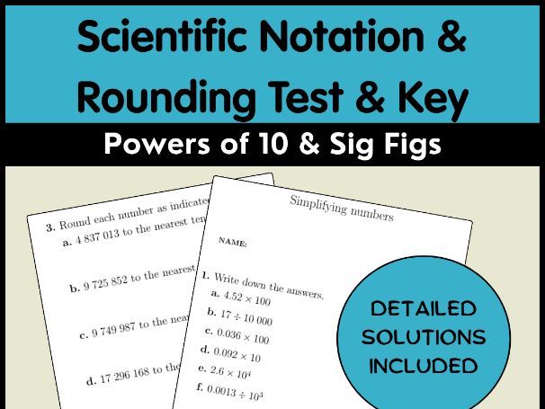 Scientific Notation & Rounding Test & Key: Powers of 10 & Sig Figs