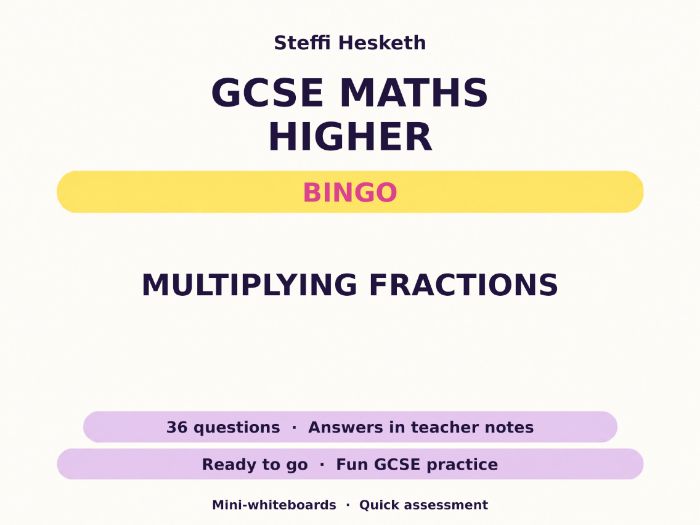 Multiplying Fractions GCSE Maths Higher Bingo