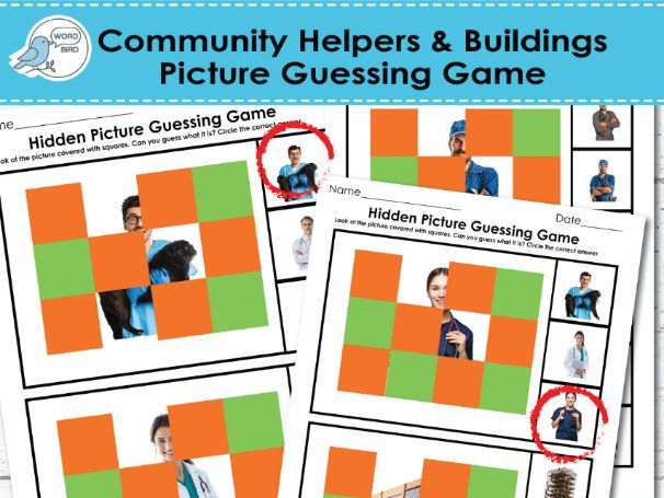 Community Helpers & Buildings Hidden Picture Guessing Game | 10 Pages | Preschool, ESL, Montessori