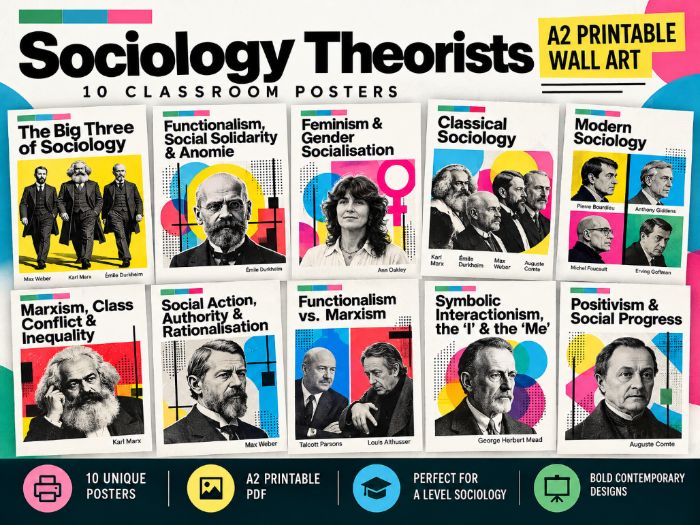 Sociology Theorists | 10 Contemporary Classroom Posters | Printable Wall Art