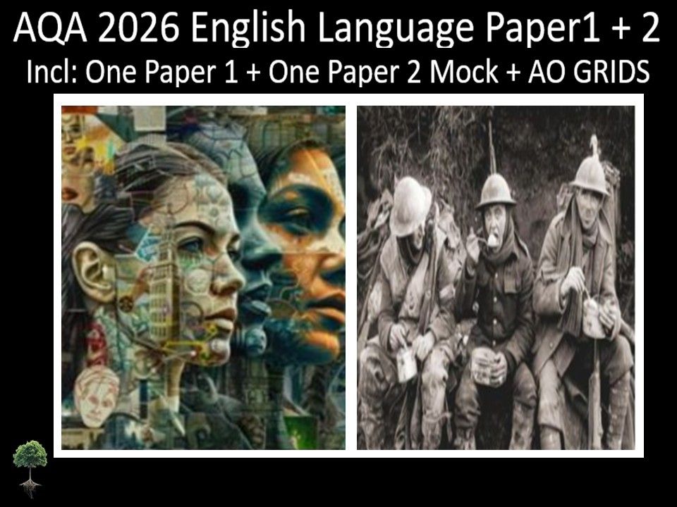 Two AQA 2026 GCSE English Language Paper 1 + 2 Mocks | AO GRIDS