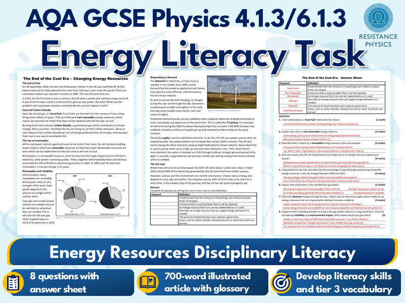 GCSE Physics - Energy Resource Changes: End of the Coal Era - Disciplinary Literacy for Science