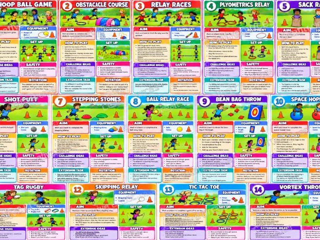 Mini Olympics PE Activity Cards | Sports Day Games, Challenges & Station Leader Cards