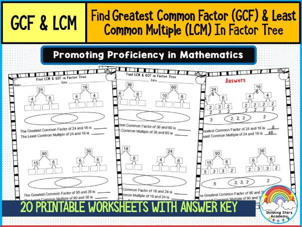 Find GCF & LCM Using Factor Trees | Printable Math Worksheets