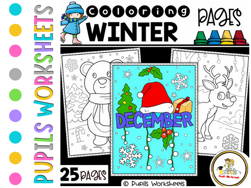 25-Page DECEMBER Coloring Pages MEGA Set | Winter Fine Motor Skills Resource