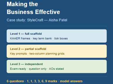 GCSE Business Edexcel | 1.4 Making the Business Effective | SEND Scaffolded Worksheet