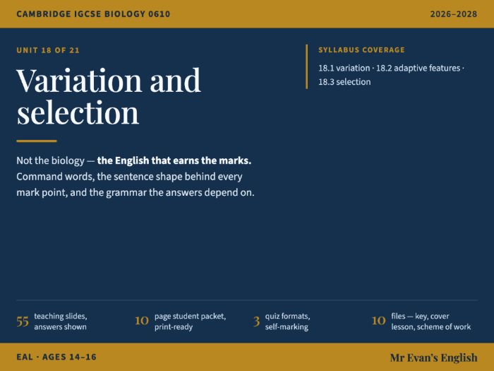 IGCSE Biology 0610 U18 Variation and selection — EAL