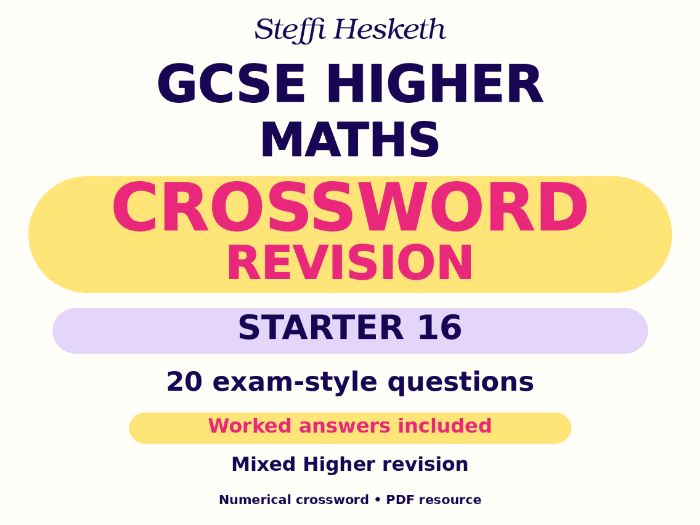 GCSE Higher Maths Crossword Revision Starter 16
