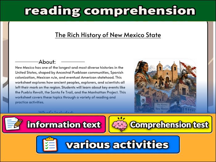 The Rich History of New Mexico State - reading comprehension & Activities