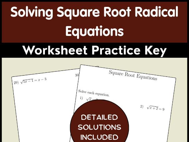 Solving Square Root Radical Equations Worksheet Practice Key