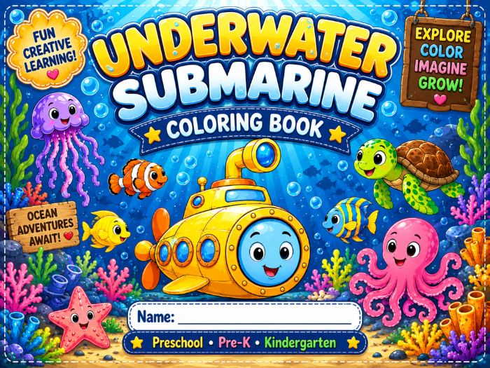 Underwater Submarine Coloring Book | Ocean Animals & Sea Life Coloring Pages Kindergarten–3rd Grade