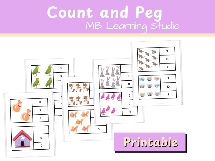Pets Count and Peg Cards – Numbers to 10